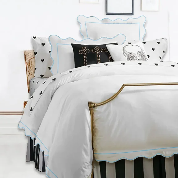 400TC Cotton Scallop Embroidery & Border Sateen Solid Duvet Cover Set