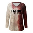 thumbnail image 3 of MHFRRA Camiseta de Manga Larga con Estampado de Manchas de Sangre para Mujer, Estilo Informal, para Fiesta de Halloween, con Cuello Alto, para Primavera, Verano y Otoño. Sandía Roja, 3 of 3