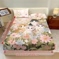 thumbnail image 4 of ZIATUBLES Cat Floral Print Queen Bed Sheets, Lightweight Comfy Bedding Set, 3 Piece Bedding Set with Elasticized 9.8" Standard Pocket Fitted Sheet and 2 Pillowcases, 4 of 9