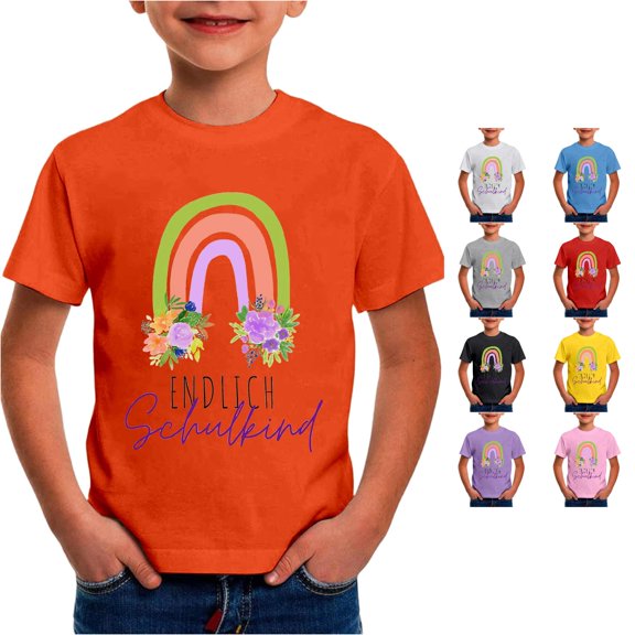 HCYSFG Boys Back To School Top Rainbow Graphic Print Short Sleeve Crew Neck T Shirt Kindergarten Celebration Tee