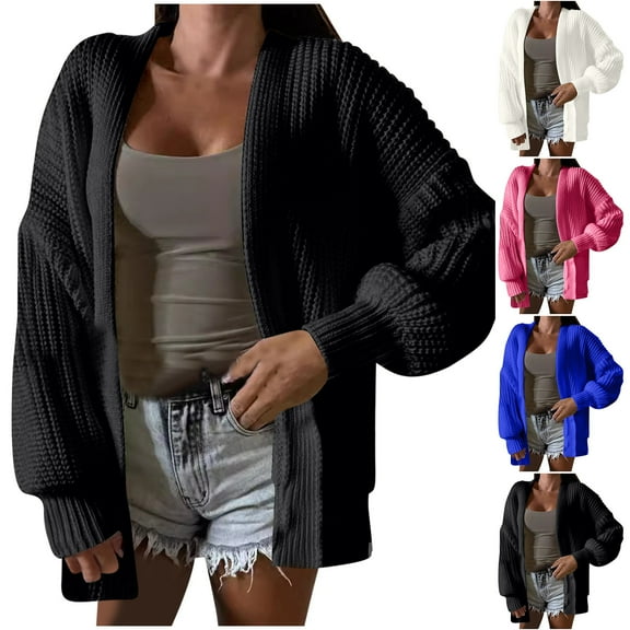 Aboser Oversized Black Cardigan Sweaters for Women Long or Midi Length Cable Knit Cardigans Casual Open Front Sweater Coats Loose Lantern Long Sleeve Outerwear