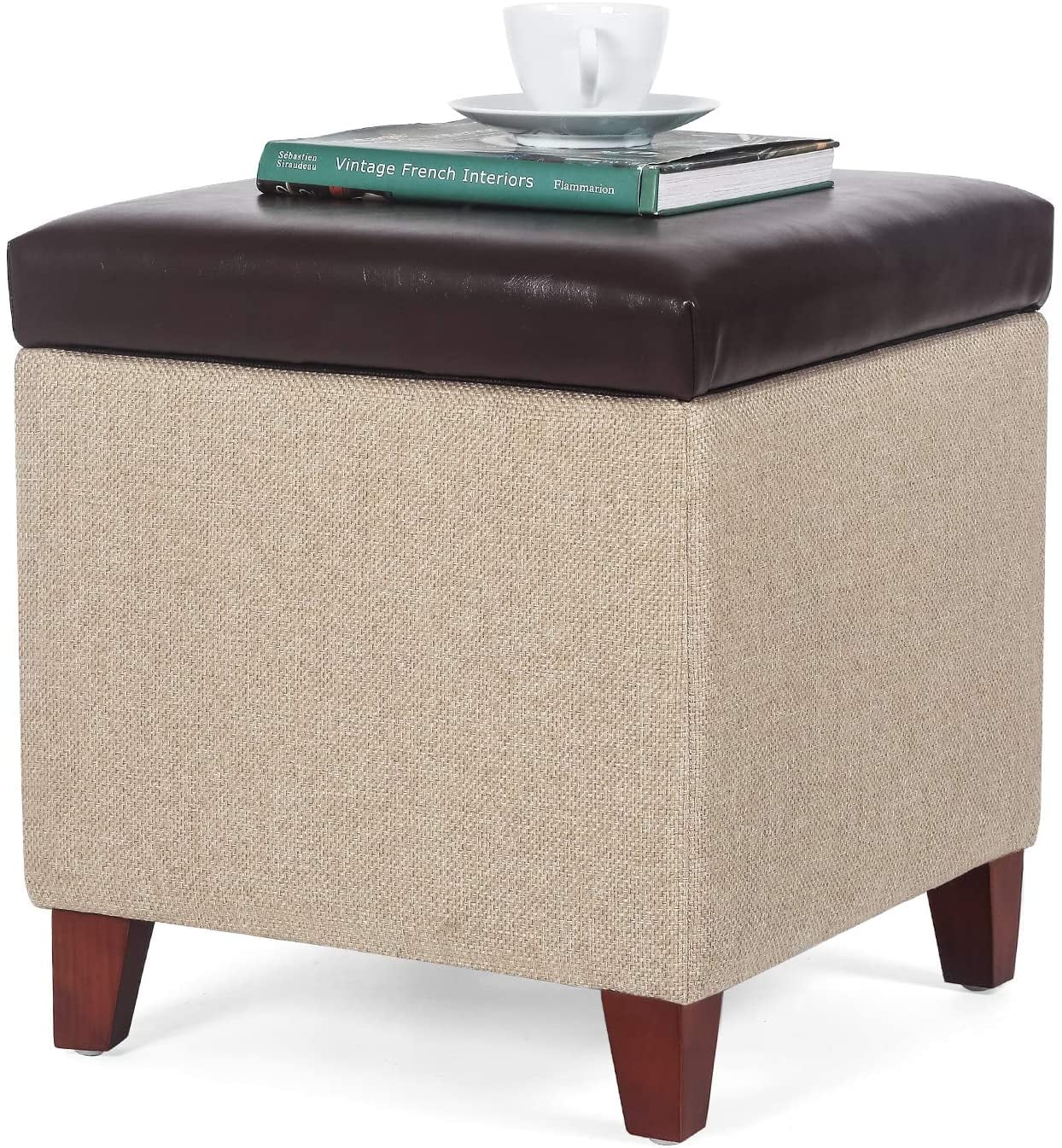 Homebeez Storage Ottoman Stool Foot Rest Small Square Footstool (Brown
