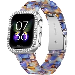 XIHAMA Resin Watch Bands for Apple Watch Band 40mm 41mm 44mm 45mm iWatch Watch Strap with Glitter Bling Protective Case Cover Wristband for Apple Watch Series 8 7 SE SE2 6 5 4