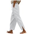 thumbnail image 4 of GEWSEY Linen Pants for Women 2025 Summer High Waist Elastic Straight Leg Lounge Pant Casual Loose Lightweight Beach Trousers White, XXL, 4 of 8
