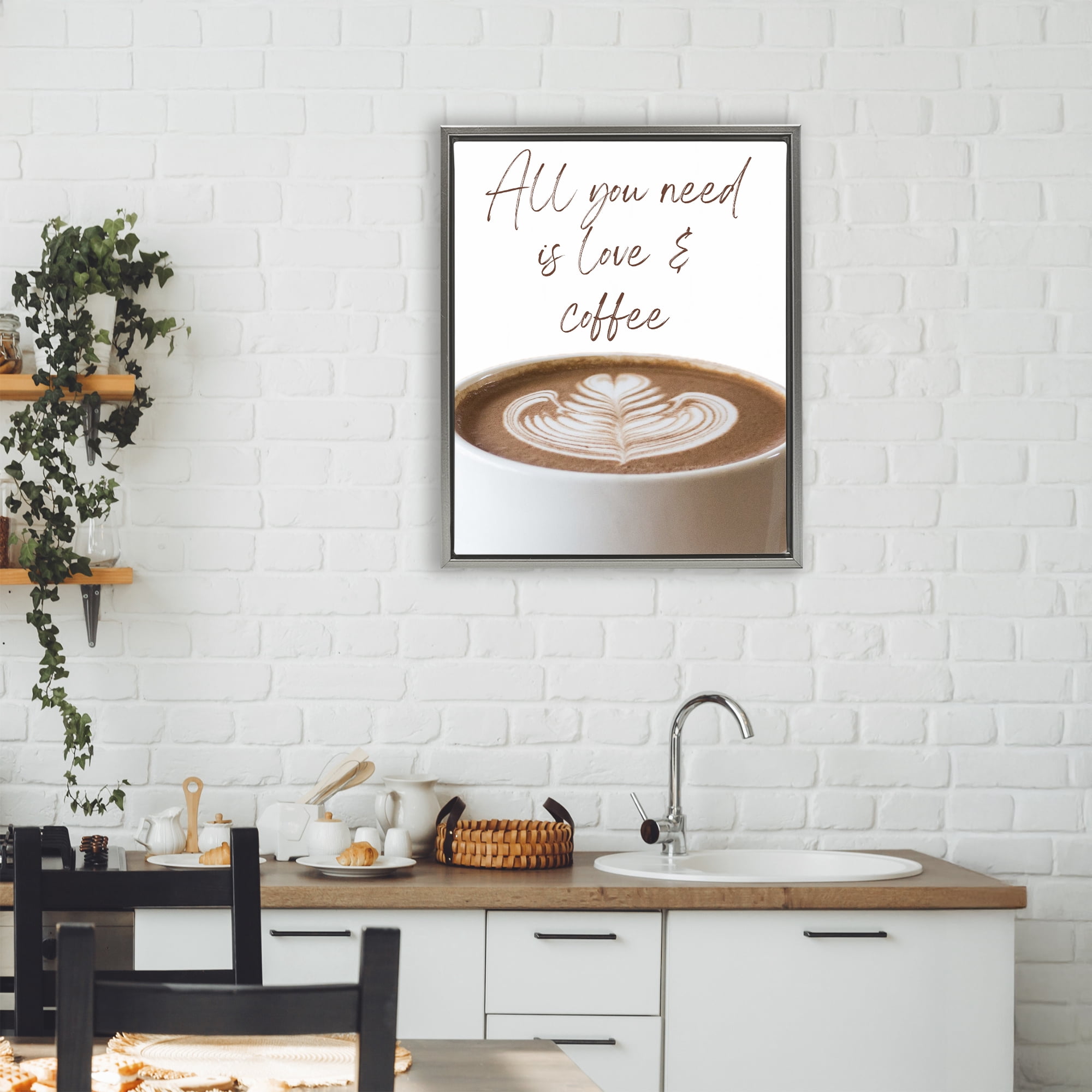 Stupell Industries All You Need Love & Coffee Gray Framed Floater Canvas Wall Art, design by Jesse Keith