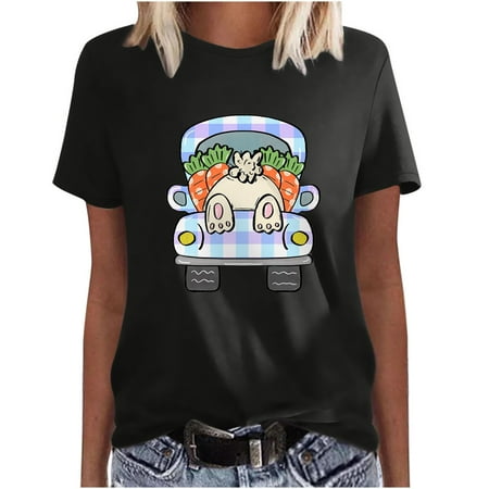 

Ladies Tops Clearance Blouses for Women Fashion 2023 Fashion Woman Causal Round Neck Printing Blouse Short Sleeve T-Shirt Summer Tops Maternity Shirts Black M
