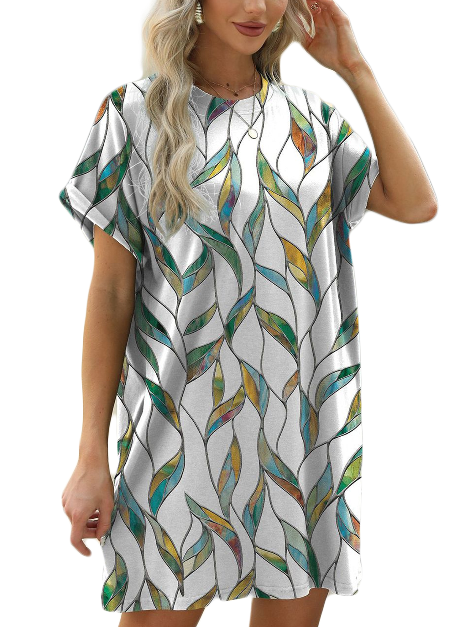 TEMOFON Women's Floral T-Shirt Dress with Pockets photo 6