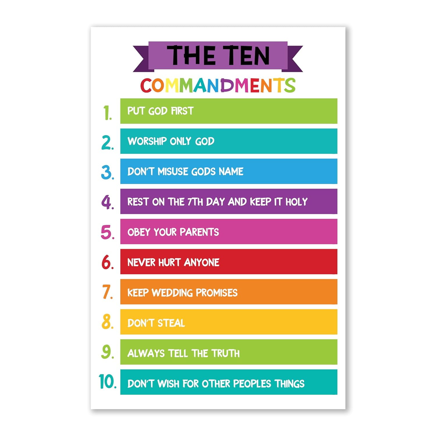 The Ten Commandments Posters Kids Scripture Poster Church Sunday School Decor Homeschool Christian Education Classroom Wall Art Inspirational Classroom Posters