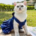 thumbnail image 4 of Dinheiro Vestidos de mezclilla para perros grandes XL, ropa para cachorros y niñas con anillo de correa y lindo nudo de lazo, ropa de verano para gatos con anillo en D, falda de arnés para caminar, 4 of 7
