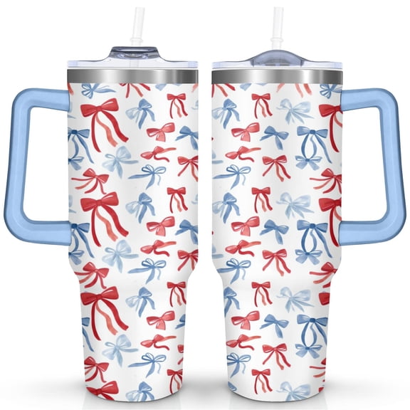 Red and Blue Bow Ties 40 Oz Tumbler with Handle Lid and Straw Stainless Steel Double Walled Vacuum Insulated Cup Merry Christmas Gifts Tumbler for Women Men Friends Outdoor Indoor