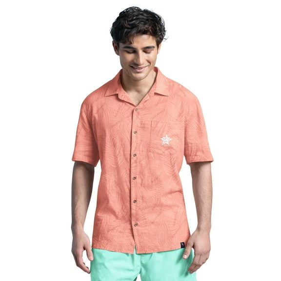 Men's Margaritaville Coral Houston Astros Linen Party Button-Up Shirt