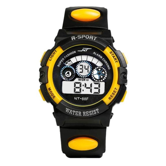 Zzbeans Digital Sports Watch for Men, LED Quartz Alarm Date Wristwatch, Water Resistant Stopwatch Luminous Display Long Battery Life, Yellow