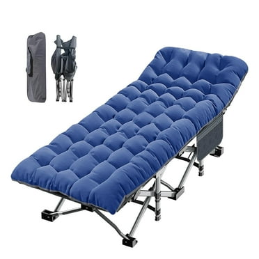 Foldable Camping Cots for Adults, Heavy Duty Guest Bed, Double Layer 1200D Cot Sleeping with Mattress Carrying Bag for Home, Office, Camping, Vacation, 500lb Loading, Blue