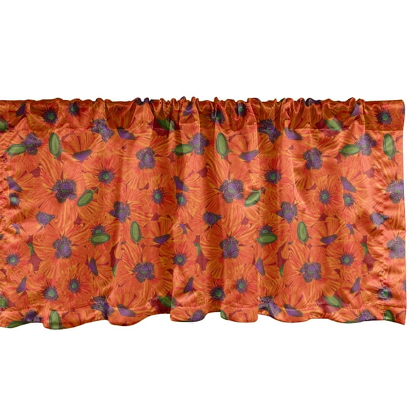 Ambesonne Floral Window Valance, Vibrant Tones Poppy Flowers, 54" X 18", Burnt Sienna Eggplant