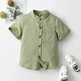 thumbnail image 2 of Povozer Boys' Button Down Dress Shirts Kids Long Sleeve Solid Collared Uniform Shirt for Toddler Boy(Mint Green,6-12 Months), 2 of 4