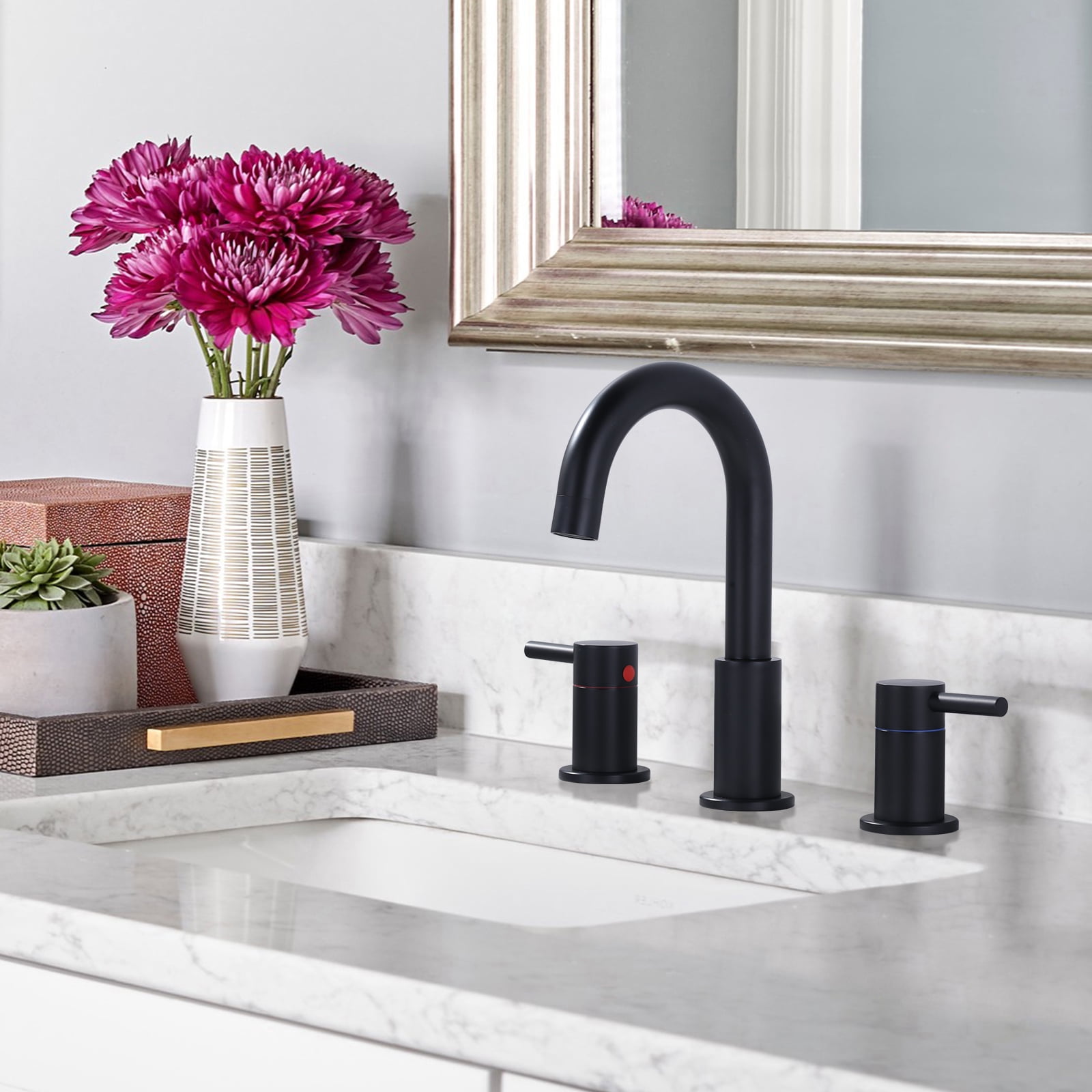 Wowow 2-Handle 3 Hole Widespread Bathroom Sink Faucet in Brushed Nickel,Fit for 6inch and 9inch Sink with Pop UP Drain