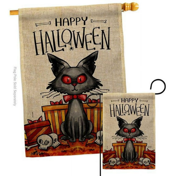 Angeleno Heritage S130409-DB Kitty O Ween Falltime Halloween 28 x 40 in. Double-Sided Decorative Vertical House Flags Set for Decoration Banner Garden Yard Gift