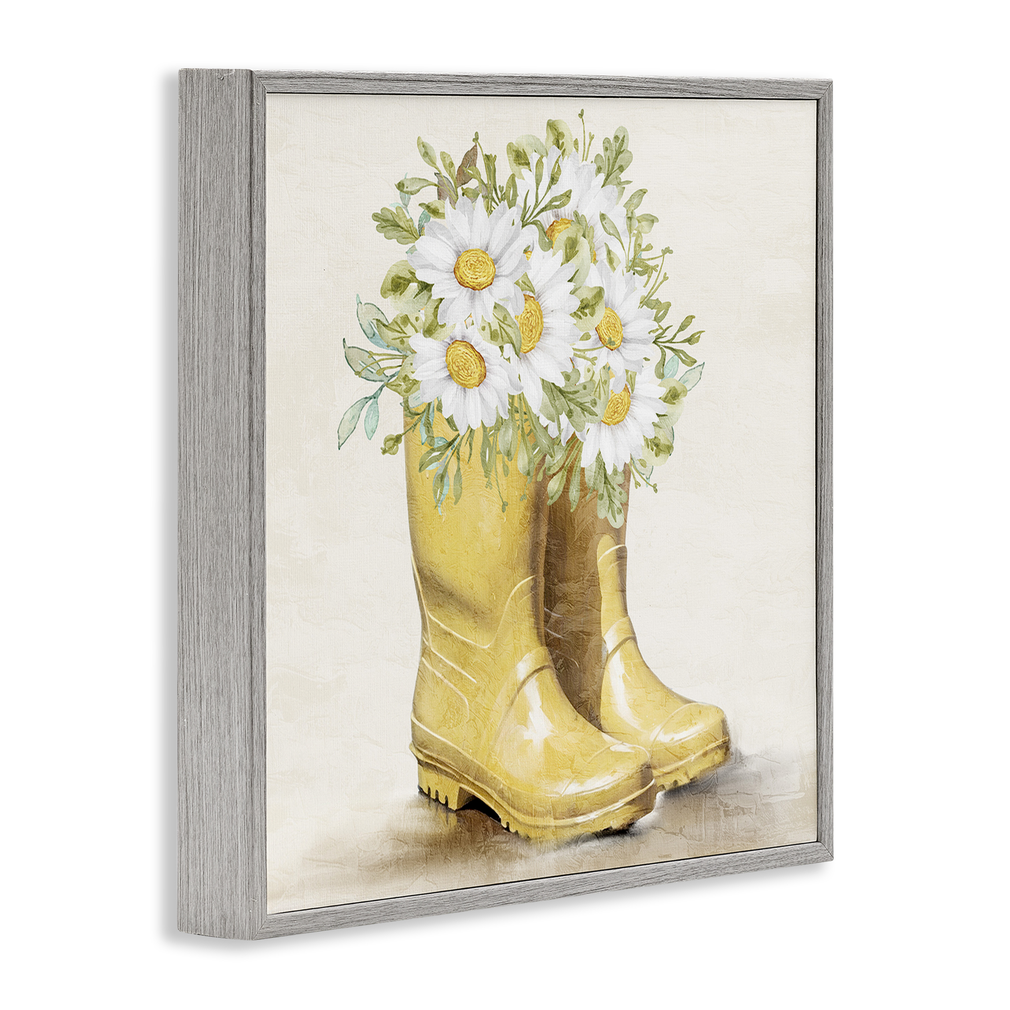 Stupell Industries Sunny Garden Boots Botanical & Floral Painting Gray Framed Art Print Wall Art, 17 x 17