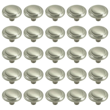 25 Pack of Brushed Satin Nickel Cabinet Hardware Round Ridge Classic Knobs