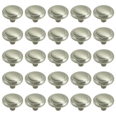 25 Pack of Brushed Satin Nickel Cabinet Hardware Round Ridge Classic (Brushed Nickel Cabinet Knobs Best Price)