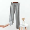 thumbnail image 2 of Busydd Women's Pants Fashion Cozy Solid Color Pajama Pants Elastic Waist Baggy Casual Pants Elastic Bottom Wide Leg Pants with Pockets, 2 of 3