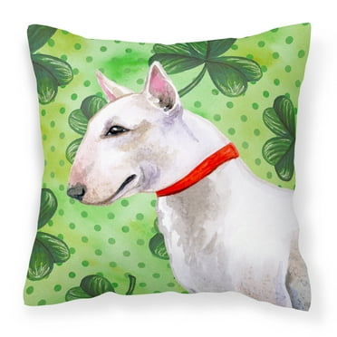 Carolines Treasures BB9867PW1414 Bull Terrier St Patricks Fabric Decorative Pillow  14Hx14W multicolor