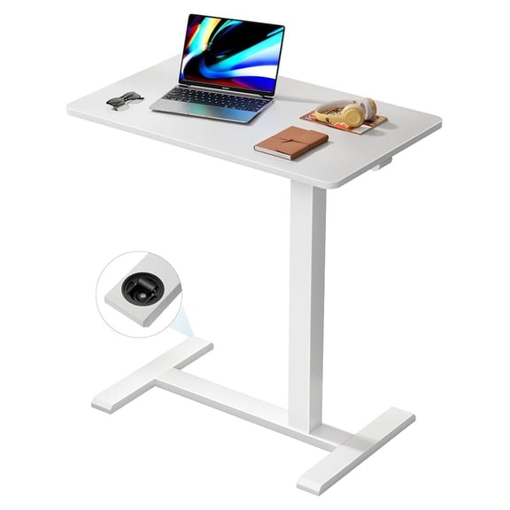 Medical Adjustable Overbed Bedside Table with Wheels, Rolling Laptop Table, Mobile Standing Desk for Home and Hospital, White