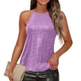 thumbnail image 3 of Womens Sequin Halter Top Sleeveless Sparkle Tank Tops Glitter Dressy Shirts Evening Clubwear Cocktail Party Camisole Tops,Purple XXL, 3 of 6