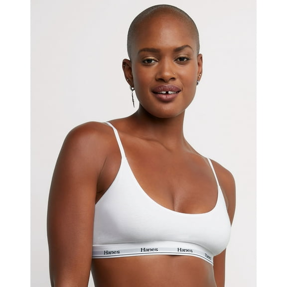 Hanes Originals Women's Cropped Bralette, Moisture-Wicking Stretch Cotton White M