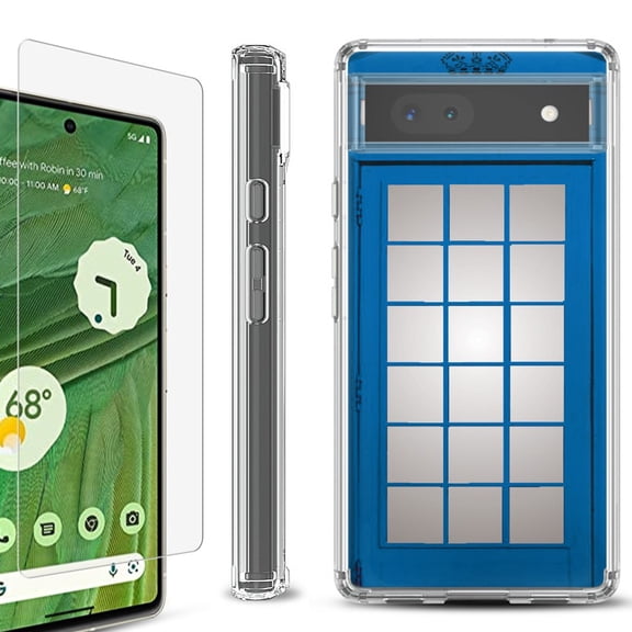 Shockproof Bumper Phone Case for Google Pixel 6a, with Tempered Glass Screen Protector, by OneToughShield ® - Phone Booth Blue