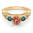 thumbnail image 2 of Gem Stone King 18K Yellow Gold Plated Silver Ecstasy Mystic Topaz Blue Diamond and White Moissanite Engagement Ring for Women (1.47 Cttw, Gemstone, Round 6MM and 3MM, Size 6), 2 of 4