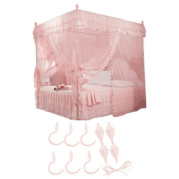 Mosquitera de cuatro esquinas, cortina de cama con mosquitera de 3 lados de princesa de lujo, rendimiento inigualable Jadeshay A