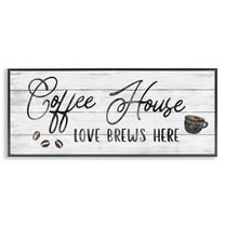 Stupell Industries Coffee House Love Brews Here Kitchen Calligraphy Typography, 30 x 13, Design by Natalie Carpentieri