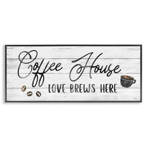 Stupell Industries Coffee House Love Brews Here Kitchen Calligraphy Typography, 30 x 13, Design by Natalie Carpentieri