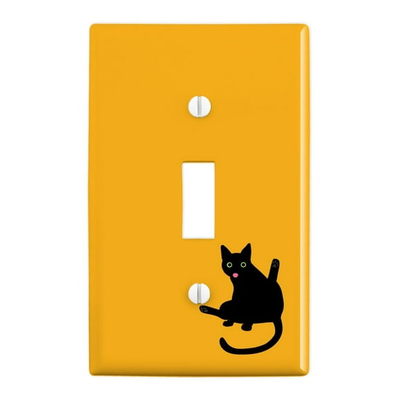 Black Cat Lifting Leg and Licking Plastic Wall Decor Toggle Light Switch Plate Cover
