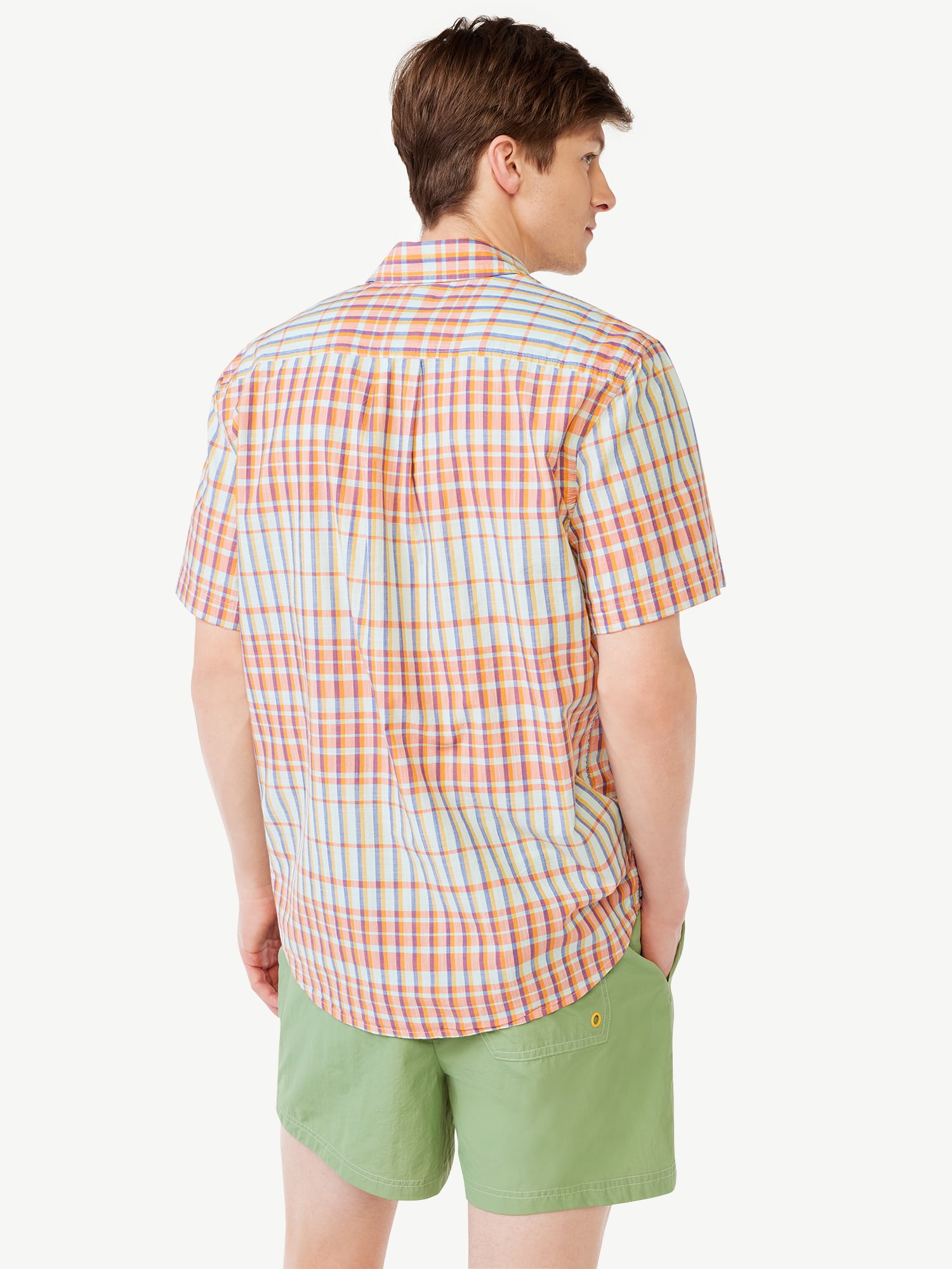 Free Assembly Men's Madras Shirt with Short Sleeves