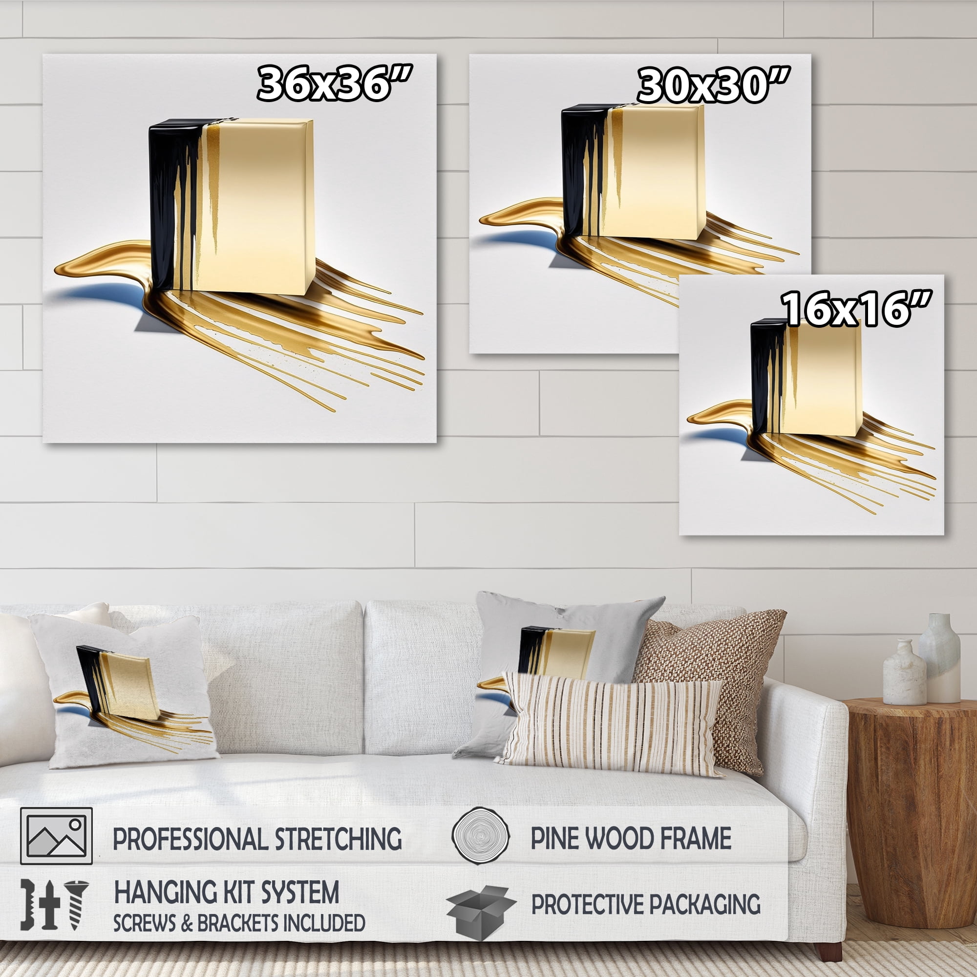 Designart Black And Gold Cubic Expression VIII Canvas Wall Art