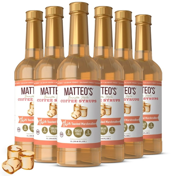 Matteo's Sugar Free Coffee Syrup, Toasted Marshmallow (1L bottle, 6-pack)