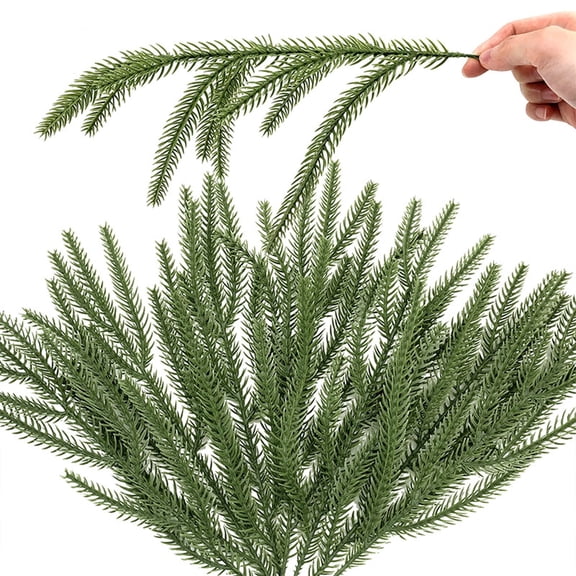 Vorkoi 10PCS Christmas Norfolk Pine Branches, Real Touch Artificial Norfolk Pine Branch Faux Cedar Pine Stem Fake Greenery Pine Picks for Vase DIY Garland Wreath Home Decoration