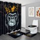thumbnail image 3 of Juego de 4 cortinas de ducha para baño, juego de cortinas de ducha de poliéster con alfombras de baño, juego de baño con patrón pintado de corona de chimpancé con fondo negro con cortina de ducha y, 3 of 8