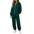 thumbnail image 3 of MexChoioe Womens Soft Solid Color 2 Piece Tracksuit Stand Collar Full Zip Sweatshirt and Jogger Pants Streetwear Sports Outfit Set for Womens, 3 of 7