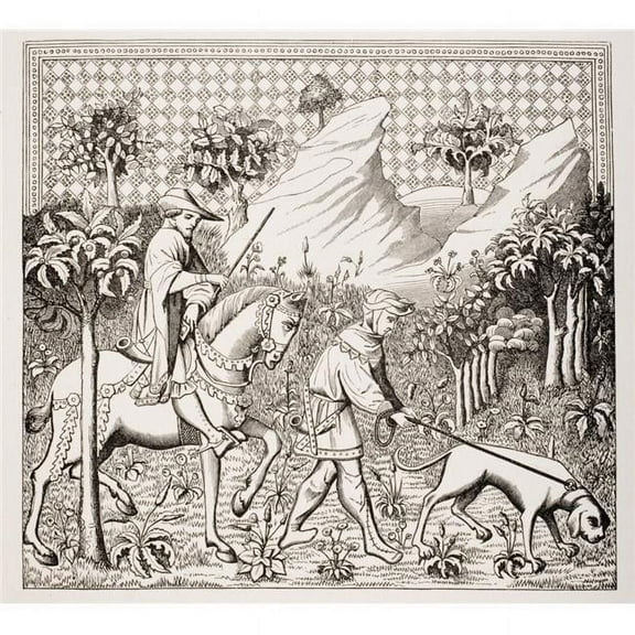 Posterazzi DPI1857874LARGE Nobleman In Hunting Costume with His Servant & Dog From 14th Century Miniature From Des Deduitz De La Chasse Des Best Poster Print, Large - 30 x 28