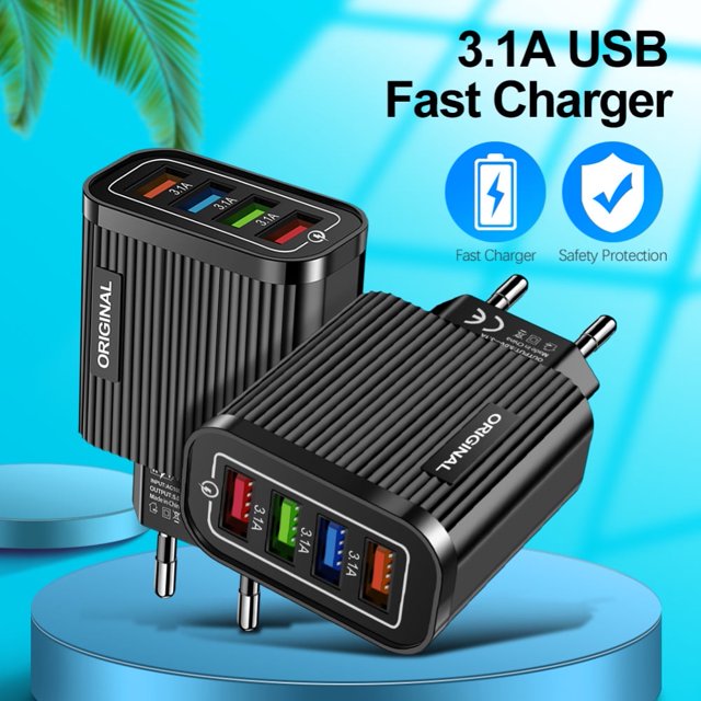 Cargador rápido para teléfono SUSUchens de 48 W QC 3.0 con 4 puertos USB, enchufe UE/EE. UU.