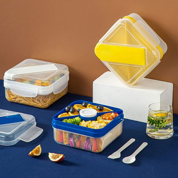 Fiambrera de plástico apta para microondas con tapa impermeable • Caja bento calefactable para ensalada y fruta • 17x17x10cm