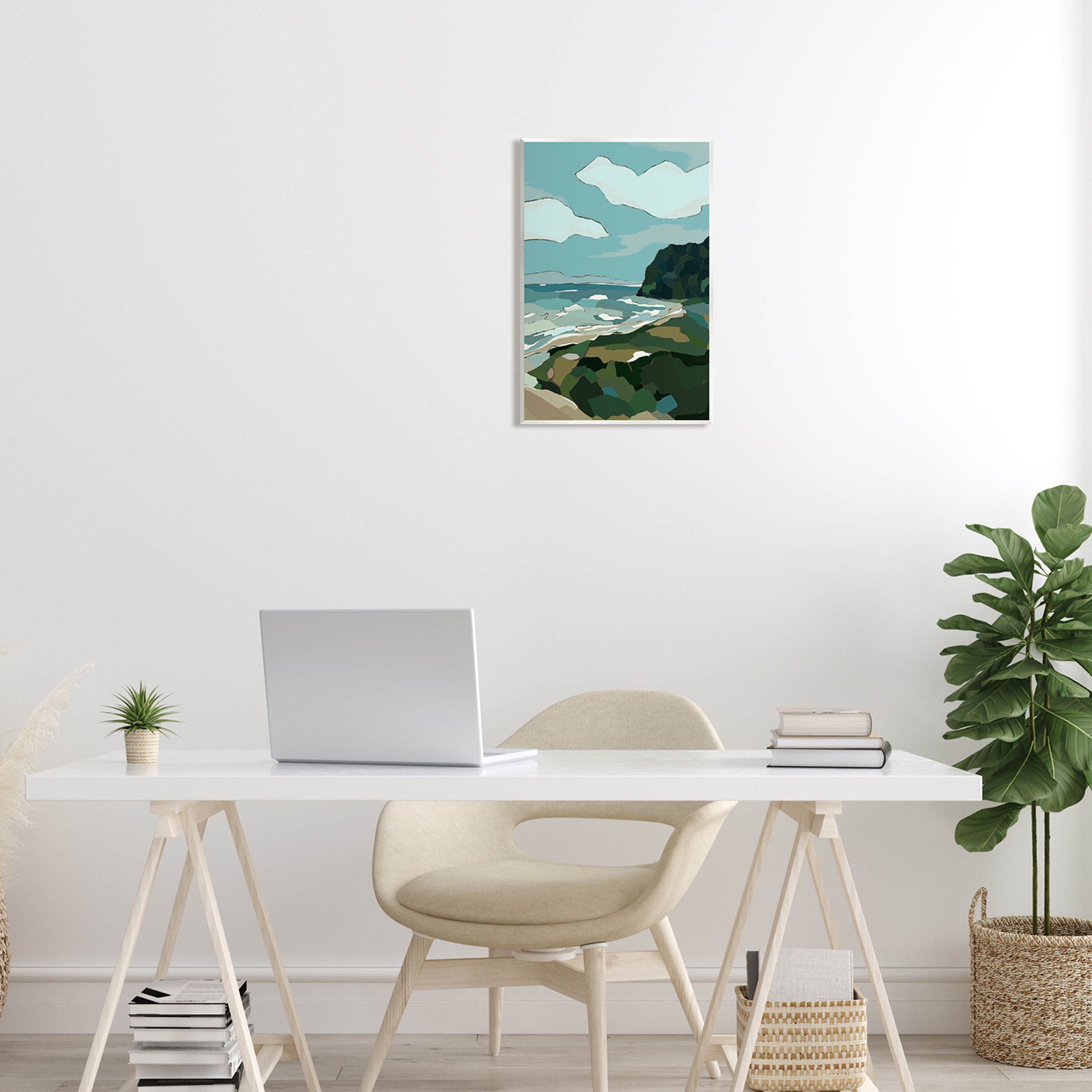 Stupell Industries Cloudy Blocked Beach Cliffs Landscape Graphic Art Unframed Art Print Wall Art, Design by Nikita Jariwala