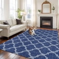 thumbnail image 2 of Large Area Rugs for Living Room Bedroom, Navy Blue Moroccan 5'x8' Rug Washable Carpet Runner Indoor Outdoor, Morocco Geometric Quatrefoil Plaid Non Slip Floor Mats Rug for Kitchen, Bathroom, 2 of 8