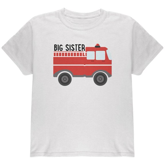 Big Sister Fire Truck Youth T Shirt White YMD