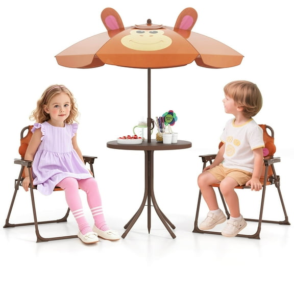 Infans Kids Picnic Table & Chair Set with 2 Folding Chairs & Height Adjustable Umbrella