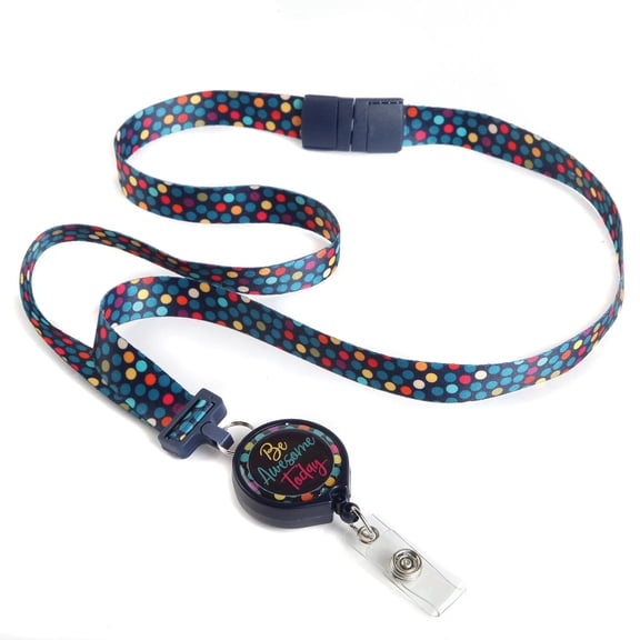 ID Avenue Ribbon Lanyard ID Card & Key Holder Be Awesome Today Multi-Colored Polka Dot Badge Holder