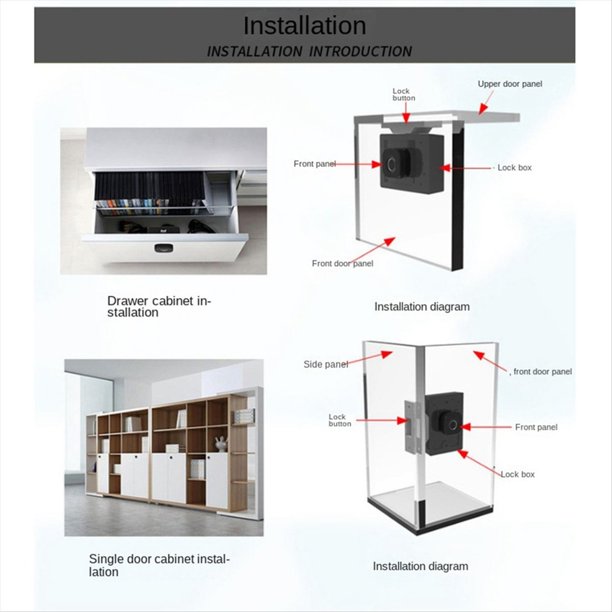 Cerradura Biométrica de Dactilares Cerradura Negra para Gabinete Sin Llave Cerraduras de Cajón Inteligentes Cerradura de Puerta Antirrobo Tiempo de Espera Prolongado